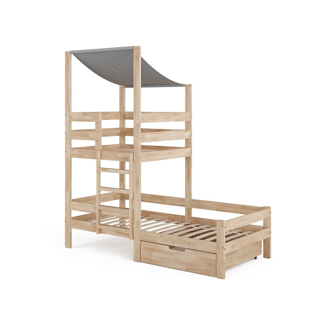 VitaliSpa Spielturmbett Kinderbett Spielbett Tom Natur modern 204x218 cm Massivholz Kinderzimmer Lattenrost Bettleiter Bett Schublade Abenteuerbett Kletterbett