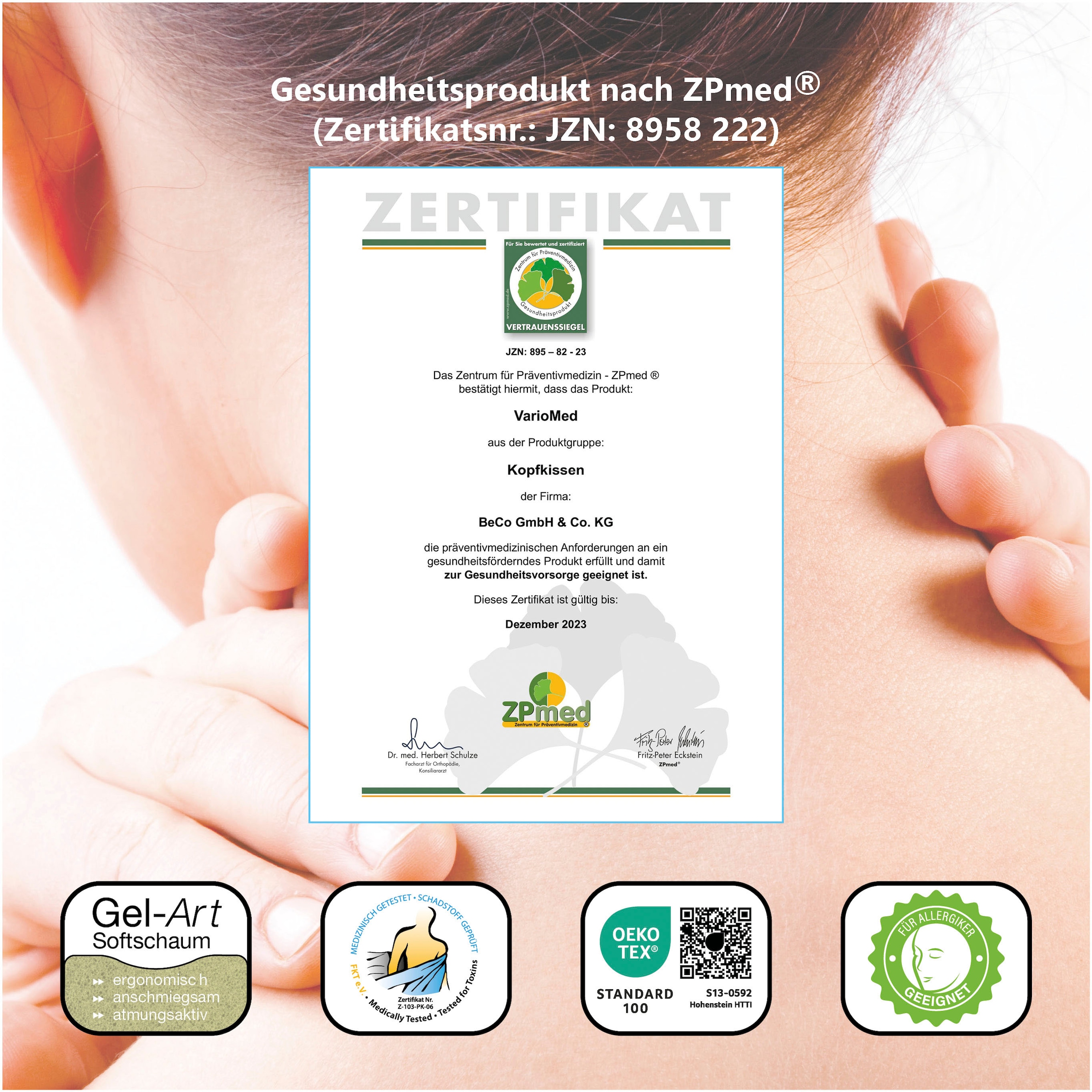 Beco Nackenstützkissen »Vario Med« Füllung: Gelschaum 1 Stk. tlg. Kern aus Gelschaum & Gesundheitsprodukt nach ZPmed®