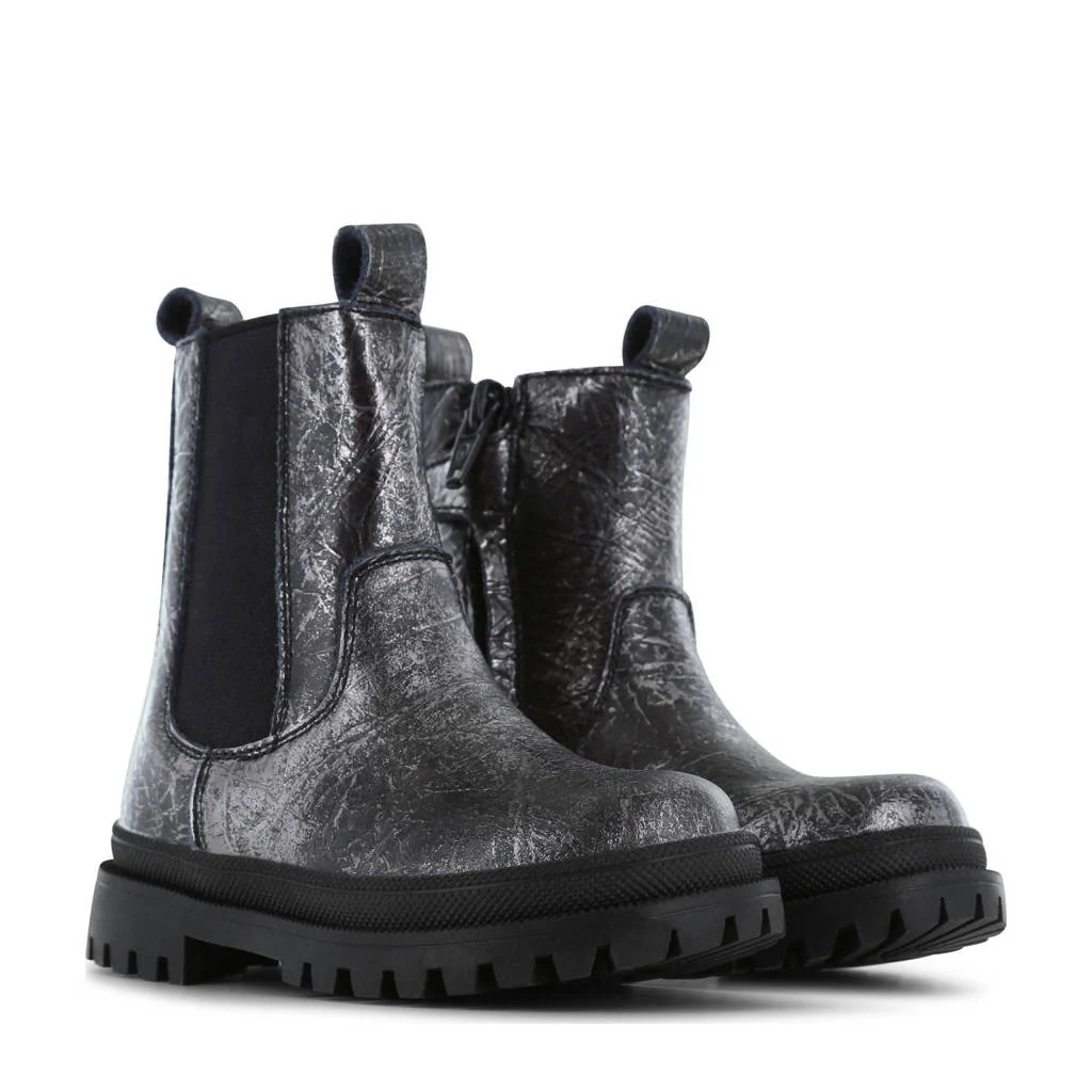 Shoesme leren chelsea boots zwart/zilver