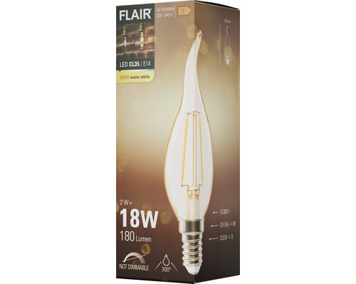FLAIR LED kaarslamp CL35 E14/2W(18W) 180 lm 2000 K warm wit amber Windstoß kaarslamp