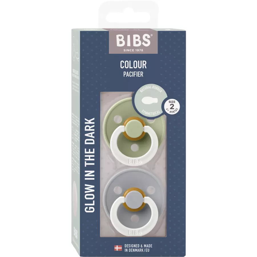BIBS® Nachtschnuller Colour Symmetrischer Sauger Sage & Cloud Night Glow 6-18 Monate 2 Stk.