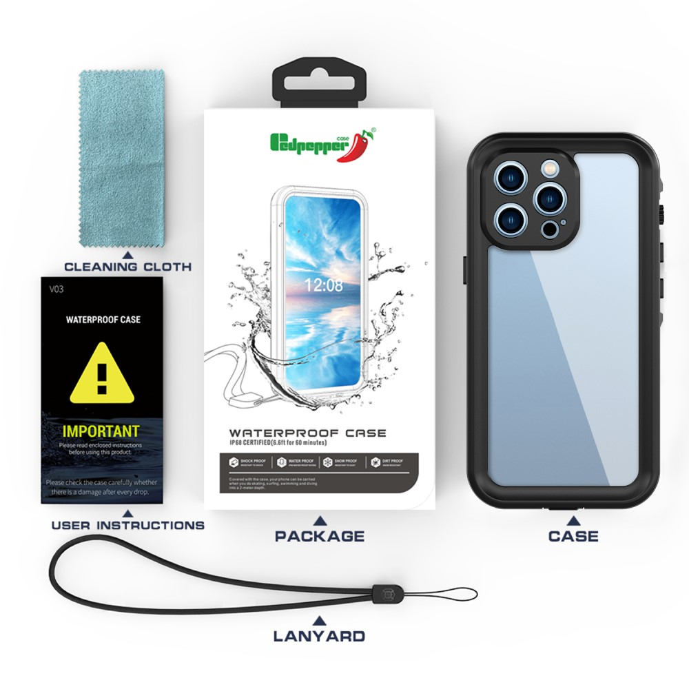 iPhone 13 Pro Wasserfeste Outdoor Schutz Hülle (IP68) - Schwarz / Grau