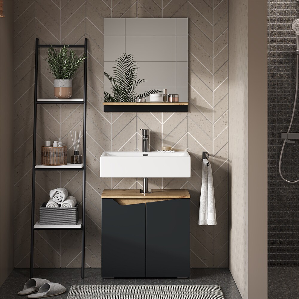 Vicco Badspiegel Marelle Anthrazit Eiche 60 x 67 cm mit Regal
