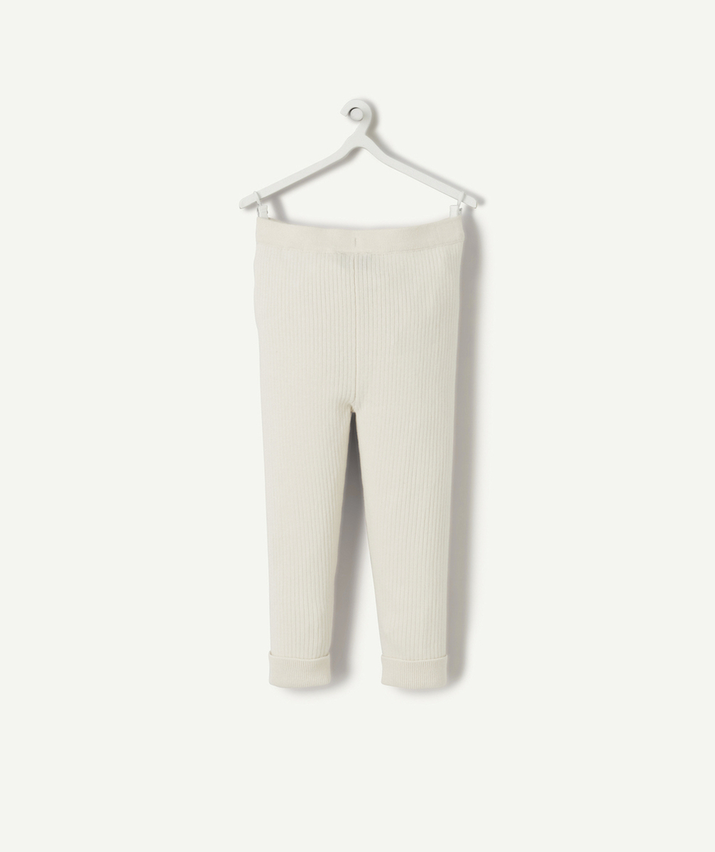 LEGGING BÉBÉ FILLE EN COTON BIO ÉCRU CÔTELÉ AVEC BOUTONS