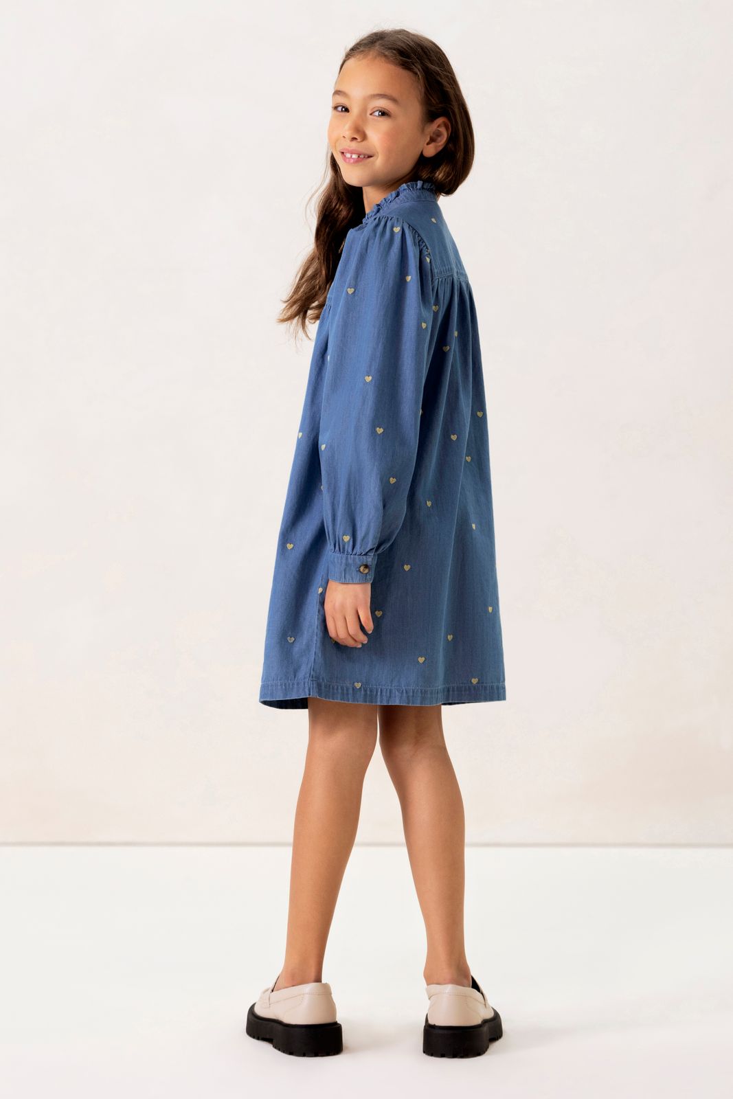 Blauwe denim jurk met hartjes embroidery