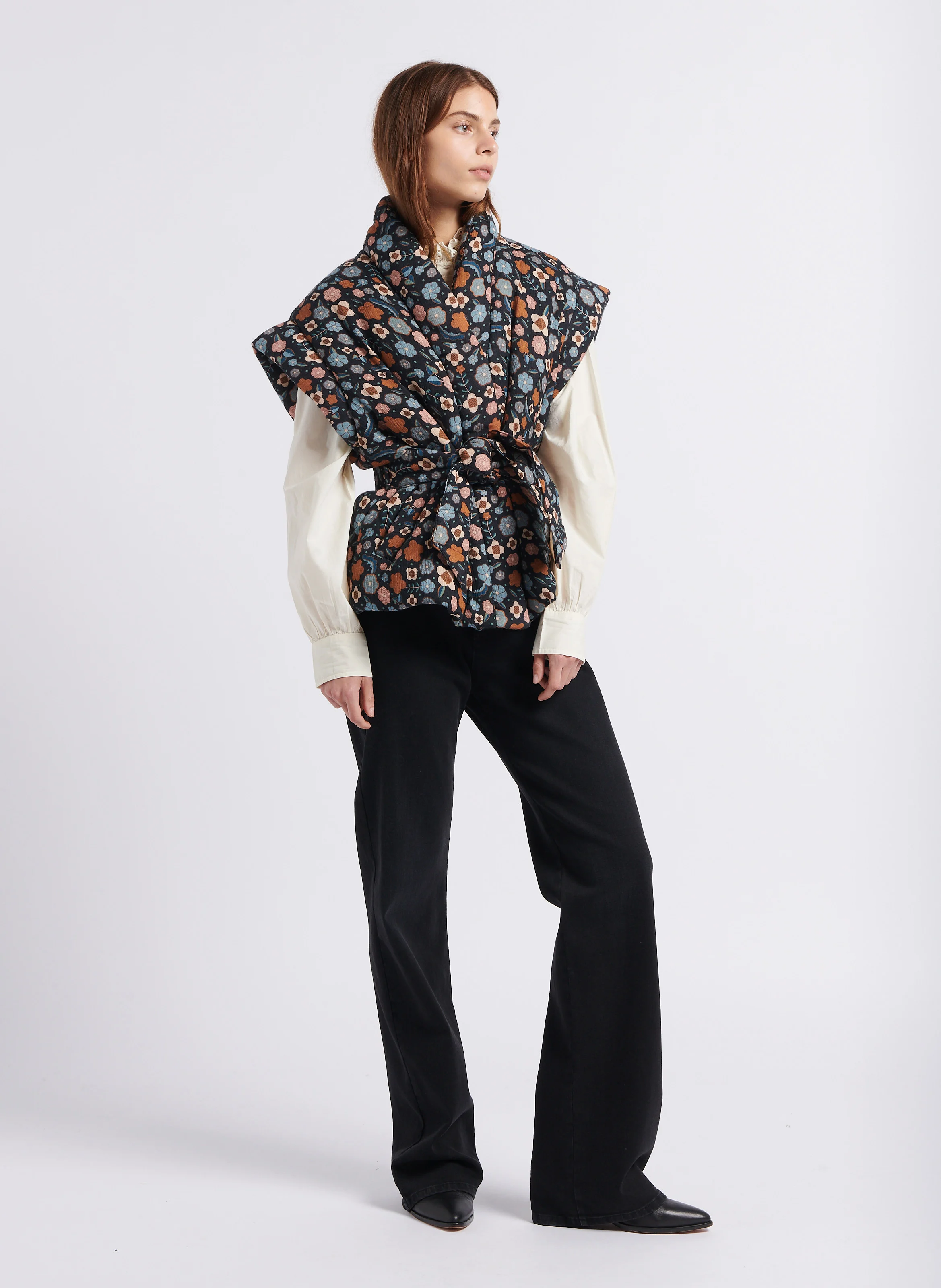 LEO - Veste col châle matelassée en coton | Multicolore