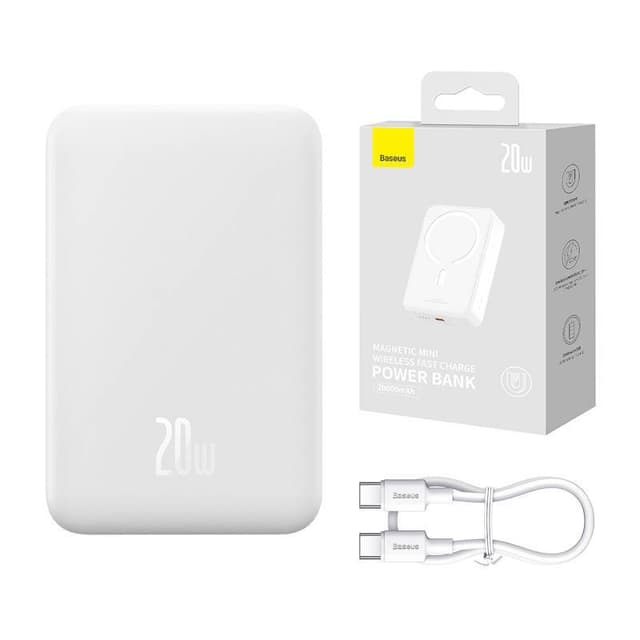 Powerbank Baseus Magnetic Mini 20000mAh, USB-C 20W MagSafe (hvid)