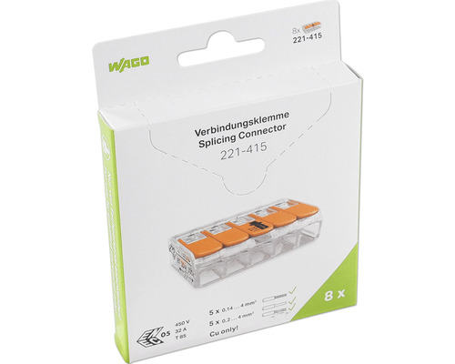 Wago 221-415 COMPACT aansluitblok 0,14-4mm² 5-aderige hefboomklem 8 stuks
