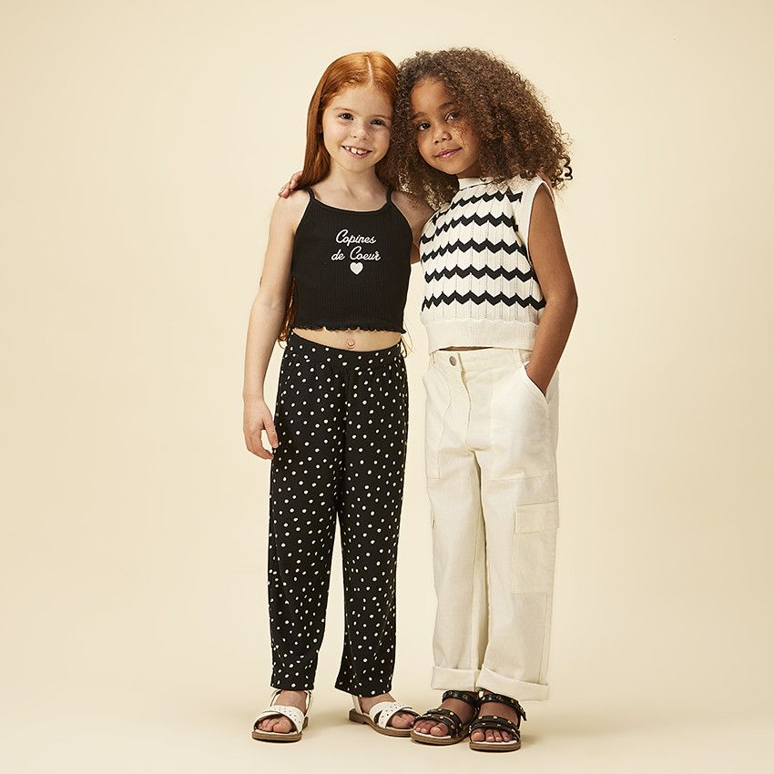 Débardeur court en maille côte avec broderie pour fille - Noir