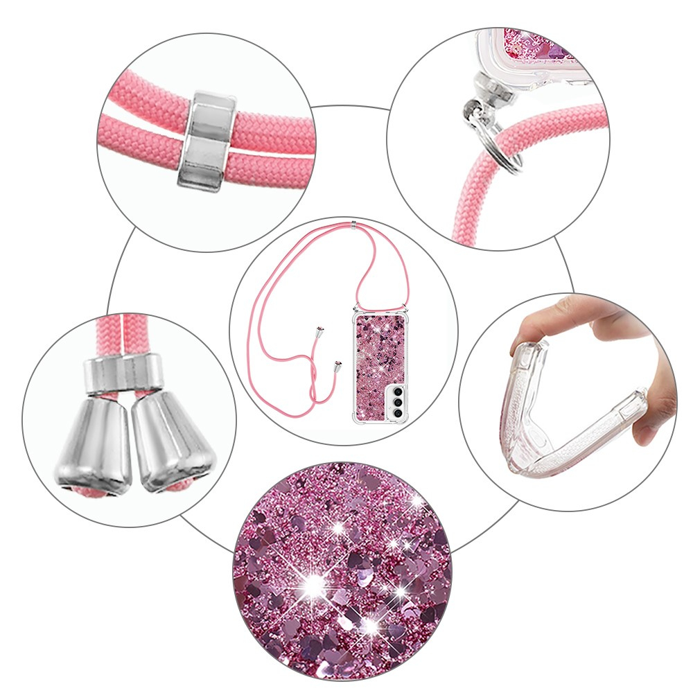 Samsung Galaxy S23 FE Necklace Gummi Hülle Liquid Glitzer   Handykette (130cm) - Pink / Roségold