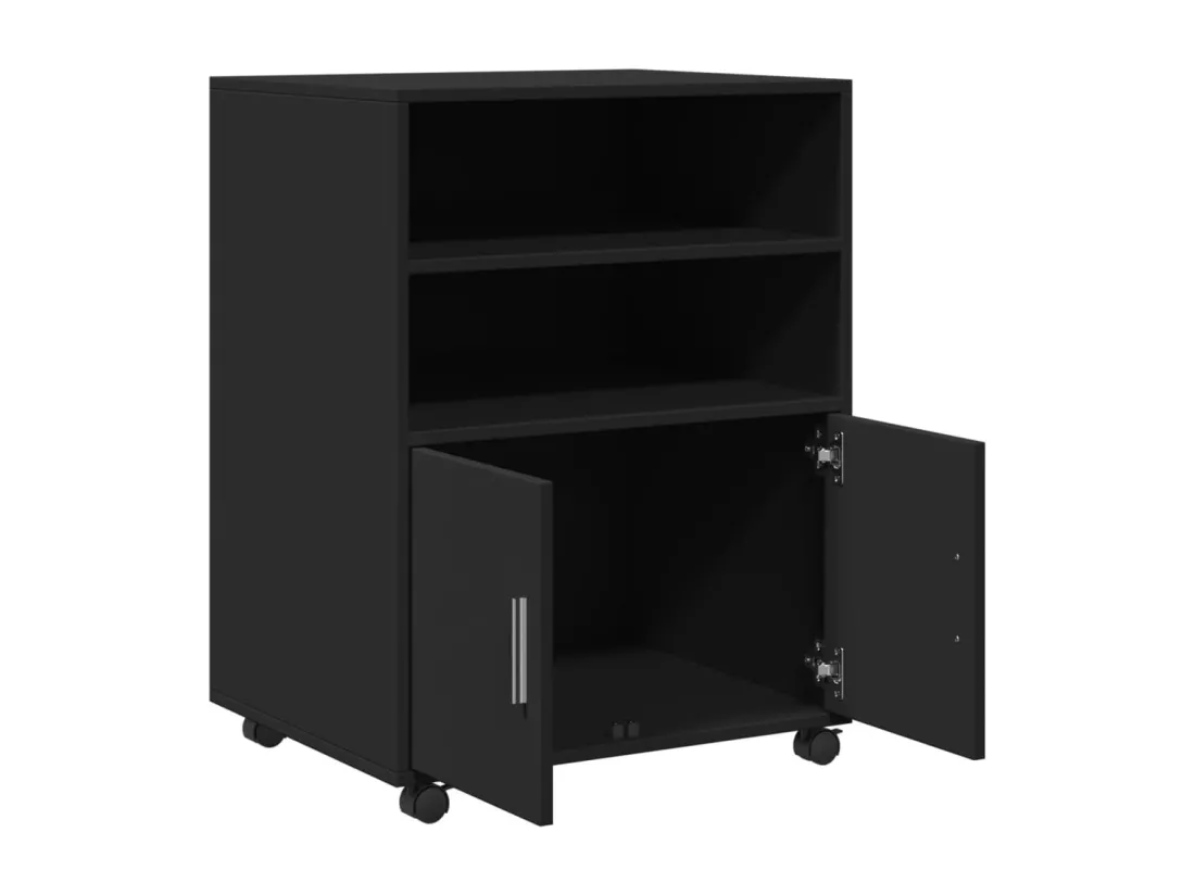 Armoire à roulettes noir 60x48x81 cm bois d'ingénierie