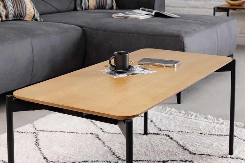 Retro Couchtisch DESIGNO 90cm Eiche Holz-Design schwarz Metallgestell