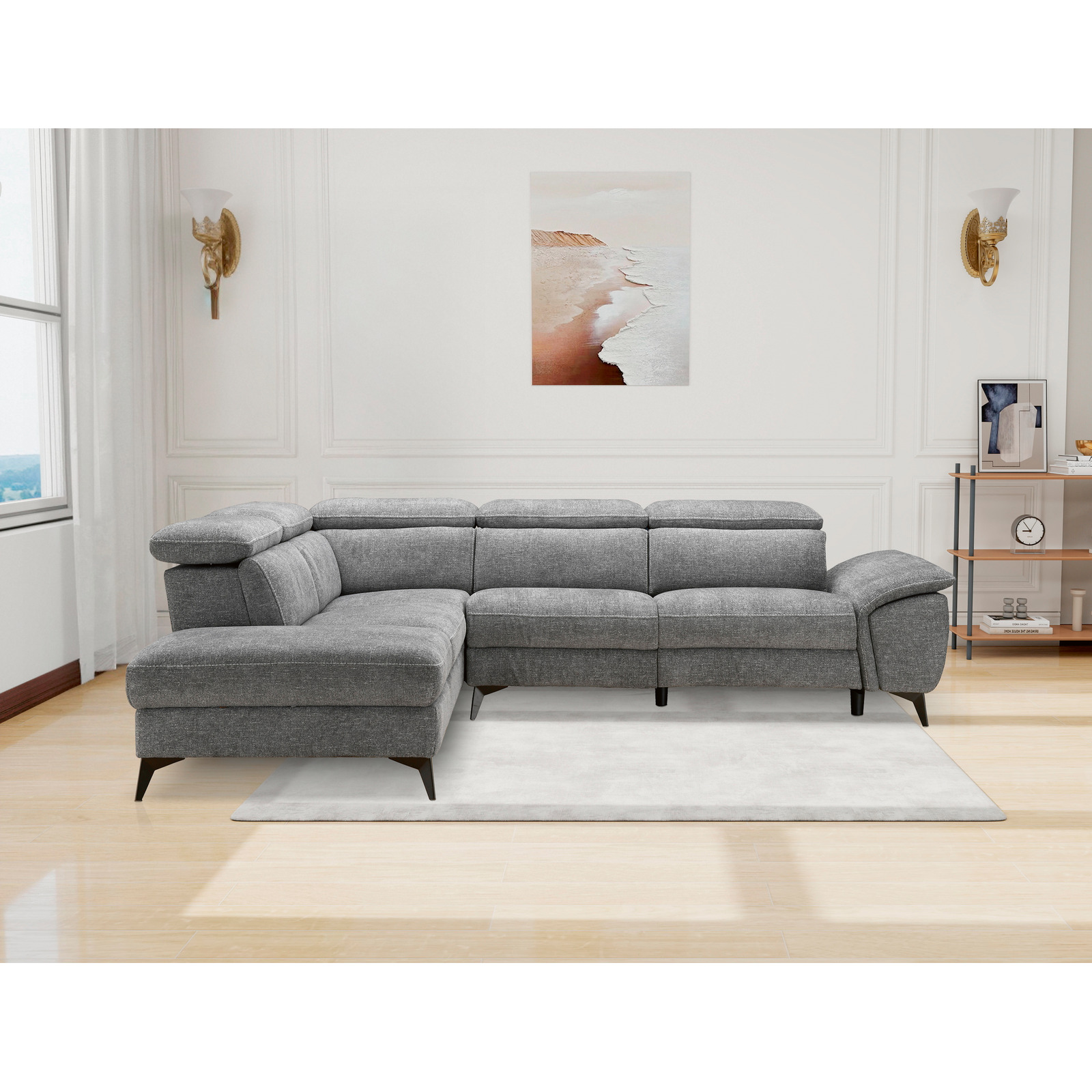 Ecksofa Kiani, Stoff grau, Ottomane links