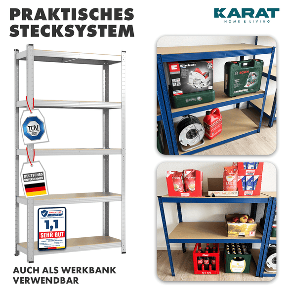 Zware stellingkast - gegalvaniseerd - voor kelder & werkplaats - 200 x 90 x 30 cm - draagvermogen 875 kg