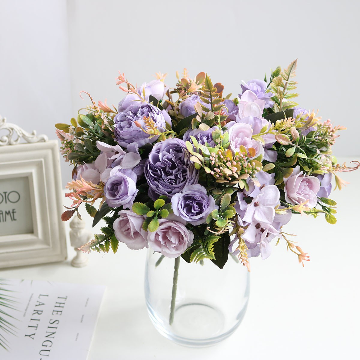 (30cm) Deko Kunstblumen Pfingstrosen Blumenstrauss - Lila