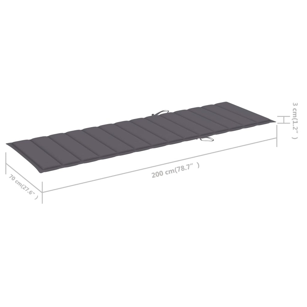 Transat chaise longue bain de soleil lit de jardin terrasse meuble d'extérieur avec coussin anthracite bois de pin imprégné 0