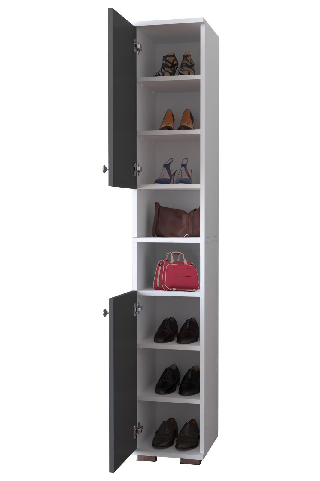Schuhschrank GADOS M - weiß-anthrazit - 8 Fächer - 178 cm