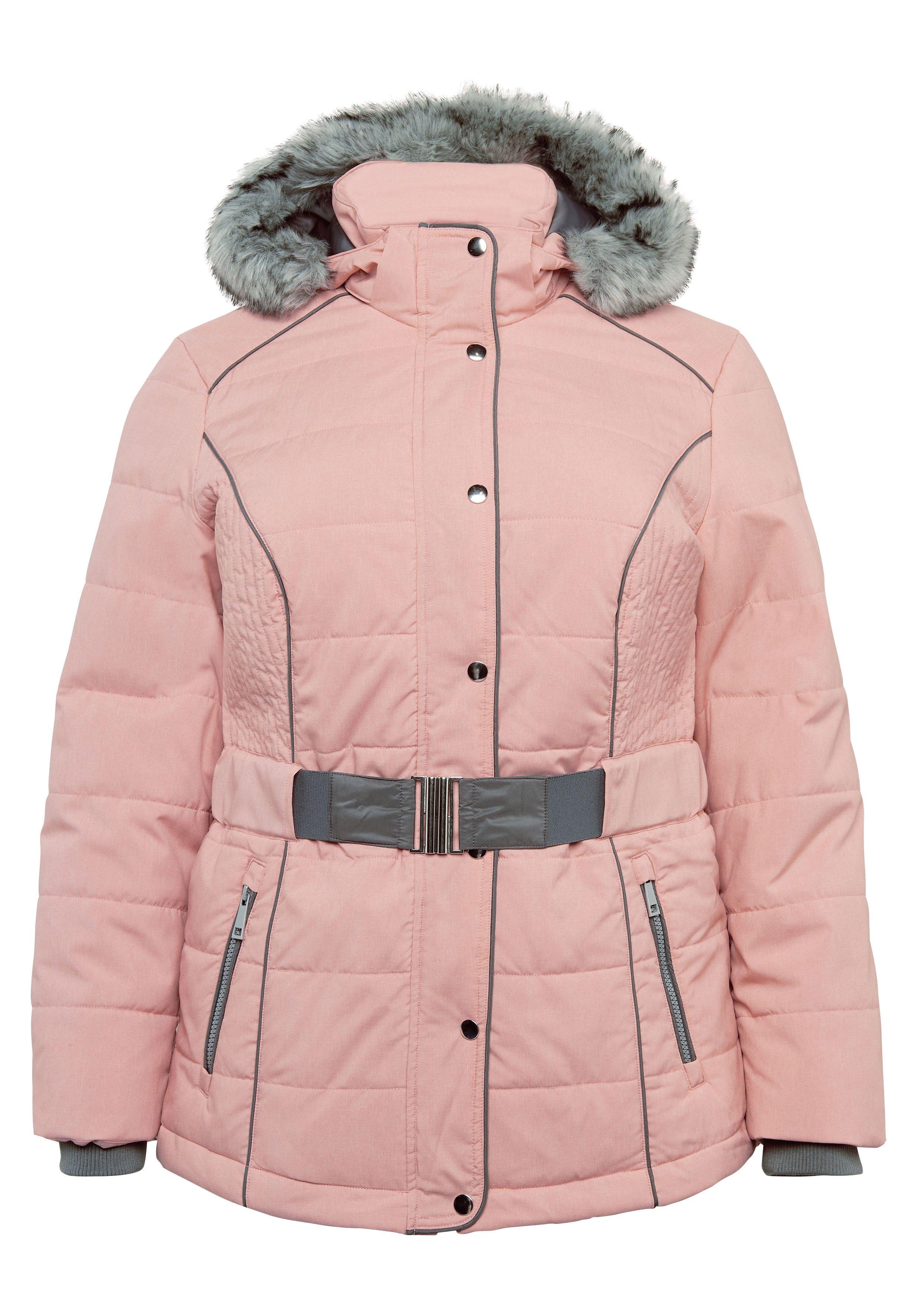 Steppjacke mit Gürtel, Kapuze und Reißverschluss