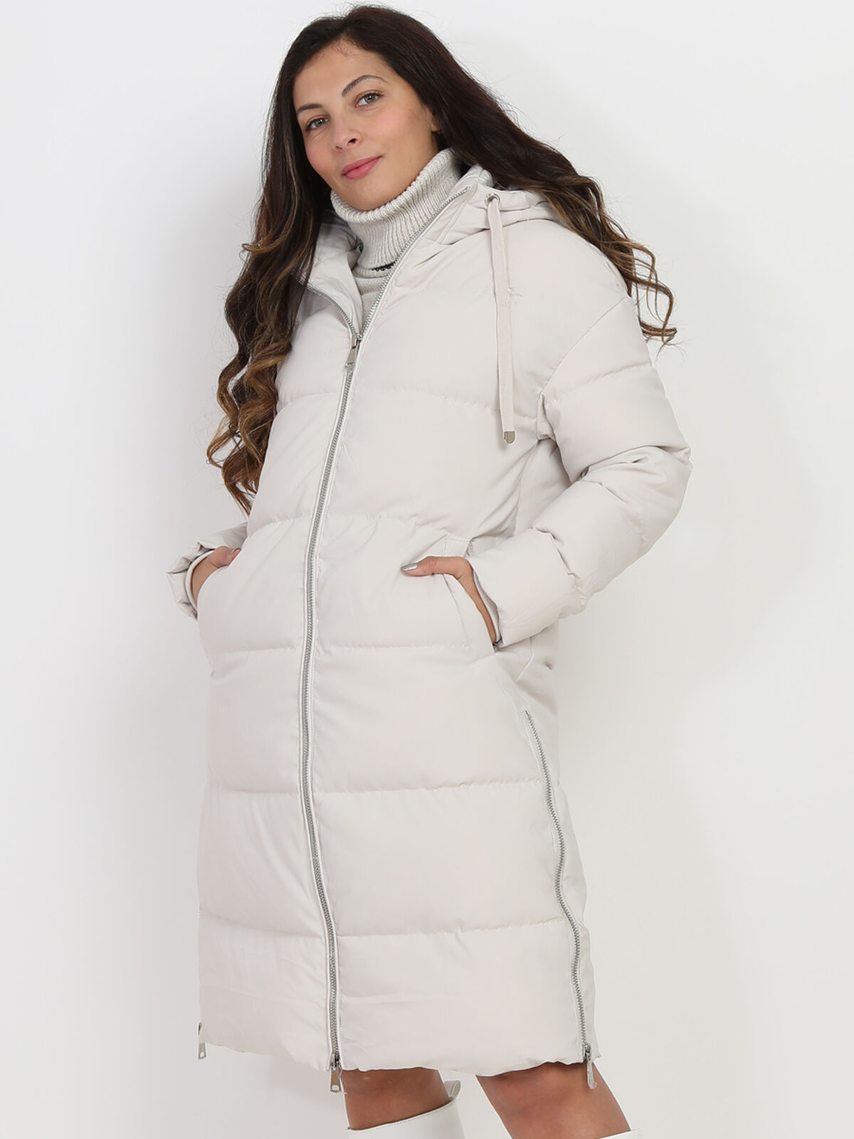 Doudoune oversize à zips- Beige