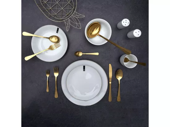 Assiette en porcelaine avec liseré doré (Lot de 6) Assiettes plates - 20 cm