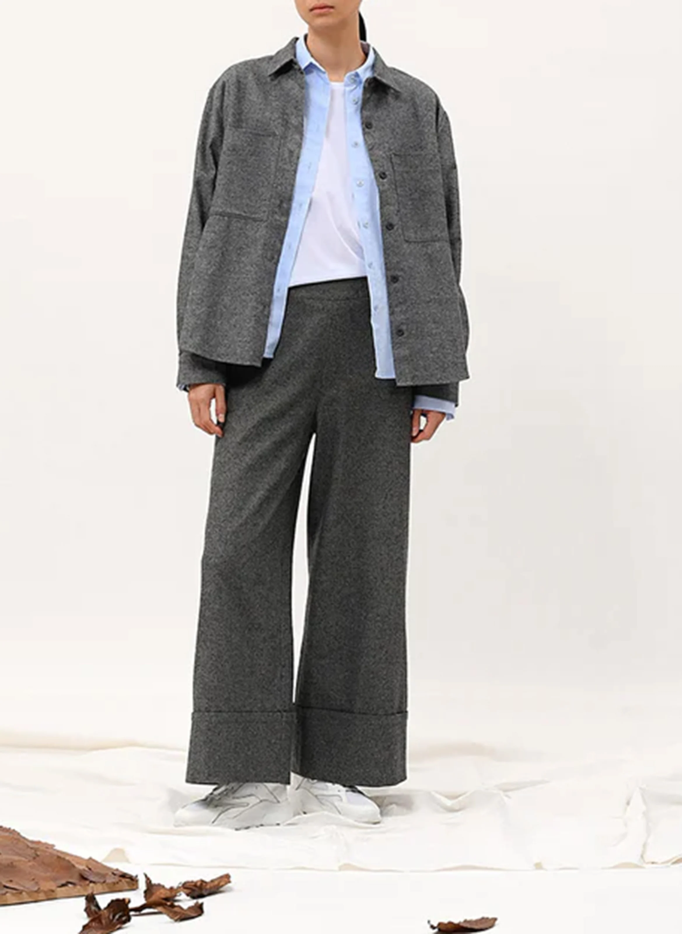 Pantalon large en coton mélangé | Gris