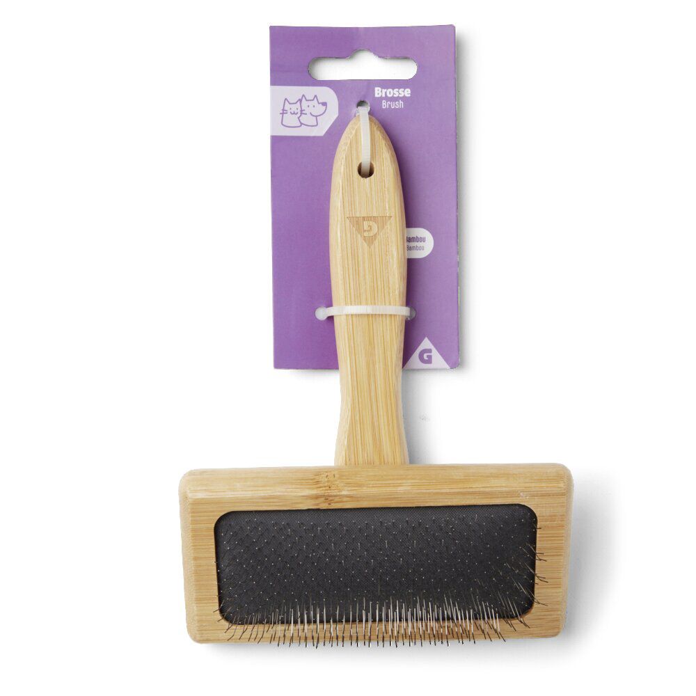 Brosse rectangulaire pour animaux en bambou et inox