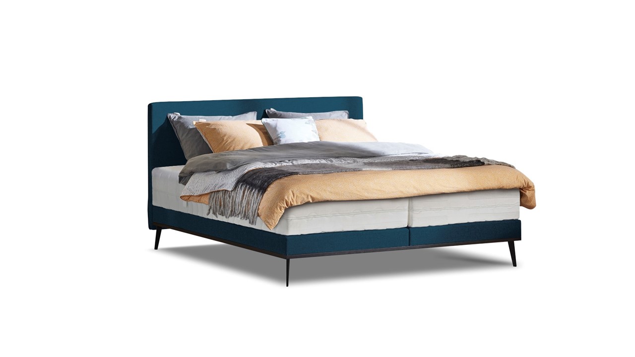 Boxspring Viggo met Silver Pocket Deluxe Foam matras oakland  blauw