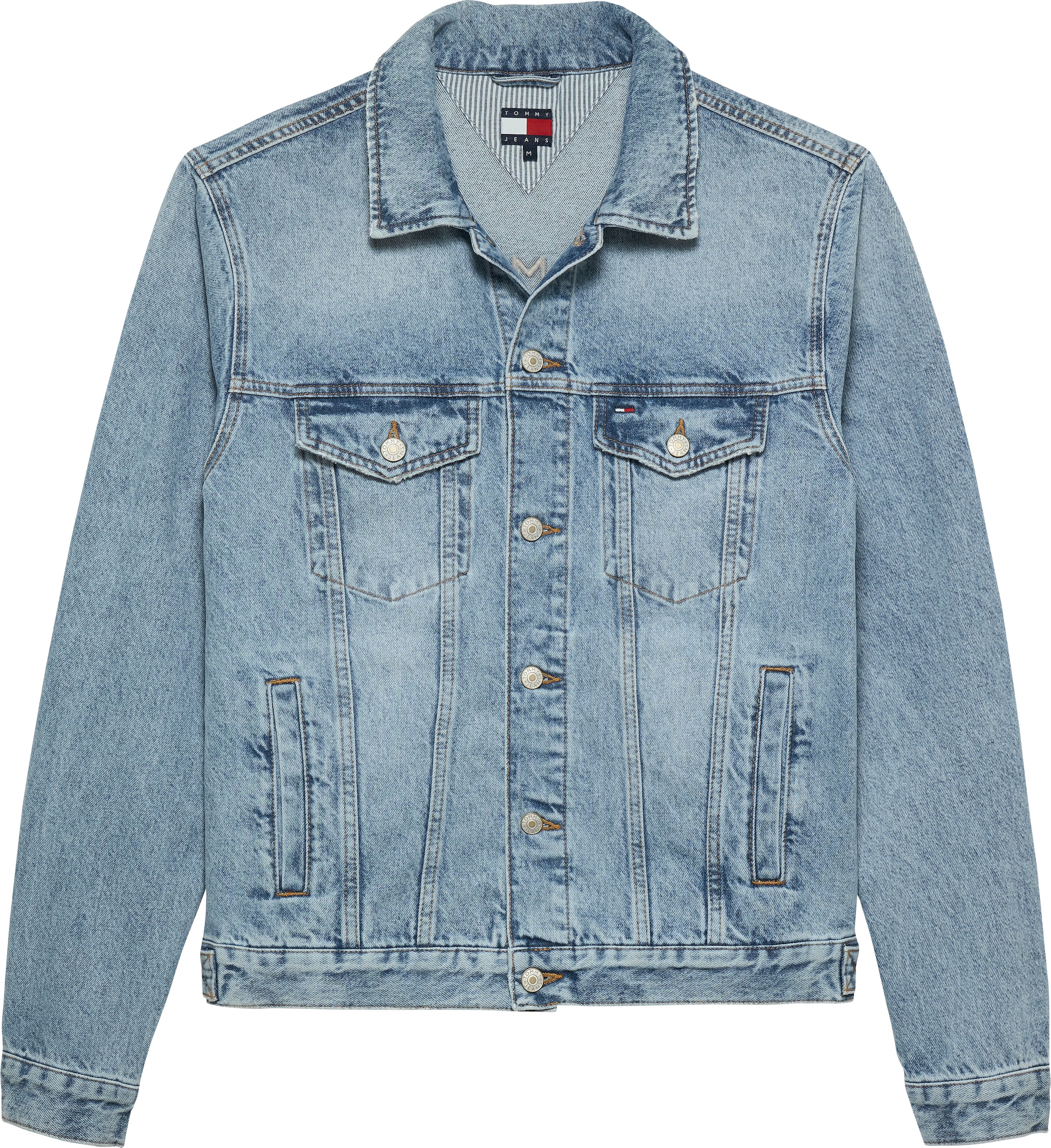 Tommy Jeans Jeansjacke »RYAN RGLR TRCKR RWB  EXT CI6033« ohne Kapuze Freizeitjacke, Übergangsjacke,  Mit Rundhalsausschnitt