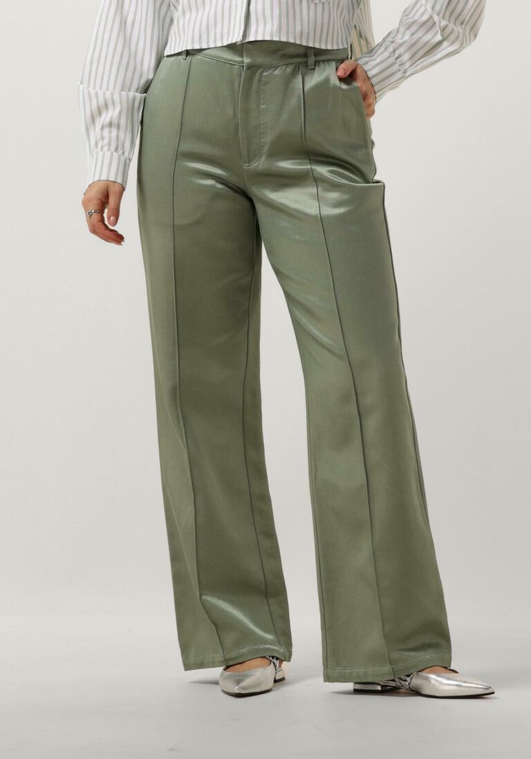 COLOURFUL REBEL groene colourful rebel pantalon wende satin pintuck low pants