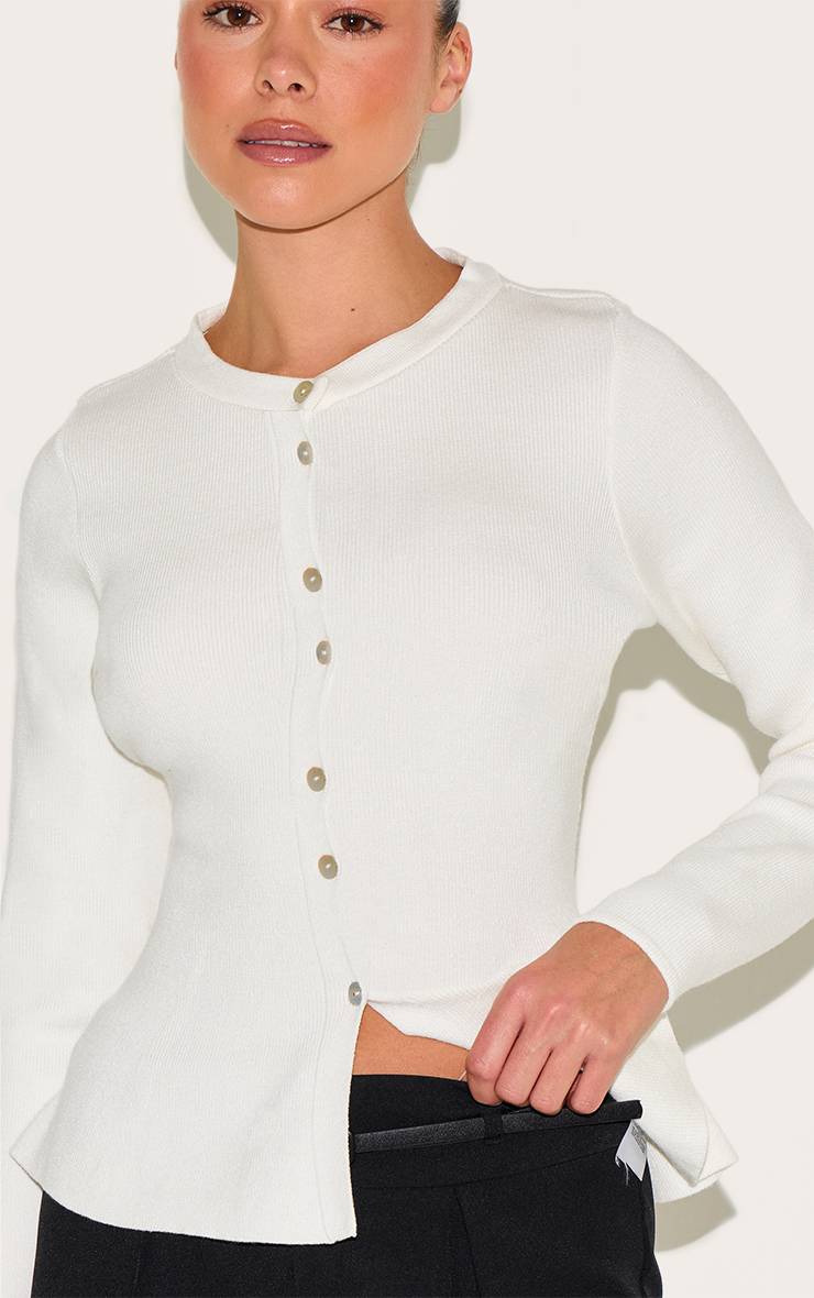 Crème Cardigan En Maille Compacte À Basque