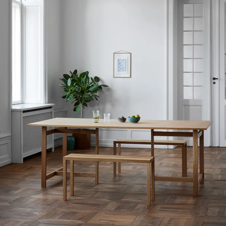 Moebe - Esstisch, 90 x 220 cm, Eiche natur / hellgrau
