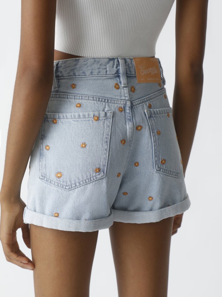 Shorts jeans bordados - Azul Fluorescente