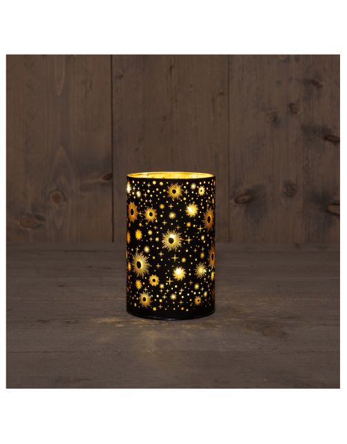 Anna's Collection Glazen Kerstboom Kosmos - Kerstverlichting - 10x15 cm Zwart Goud