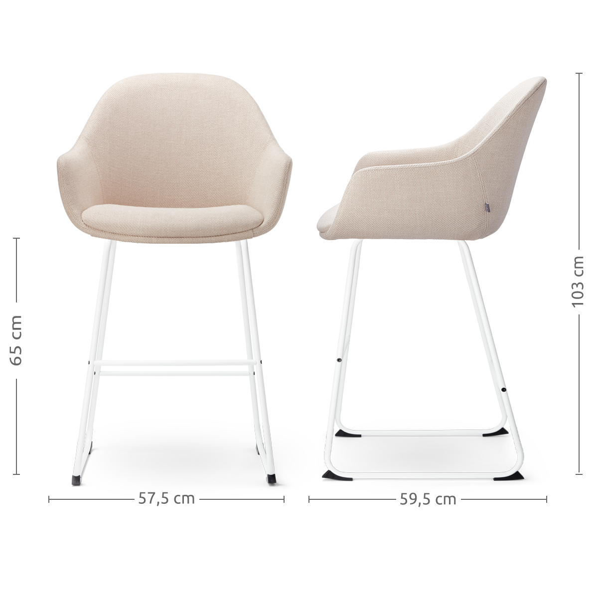 Nino-Mae barkruk beige - wit onderstel - 65 cm