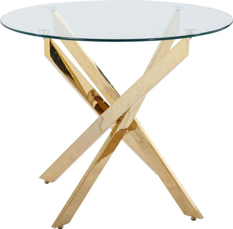 COSIMA - Ronde Eettafel - Transparant - Gehard Glas - Goudkleurig Metaal - 2 Personen