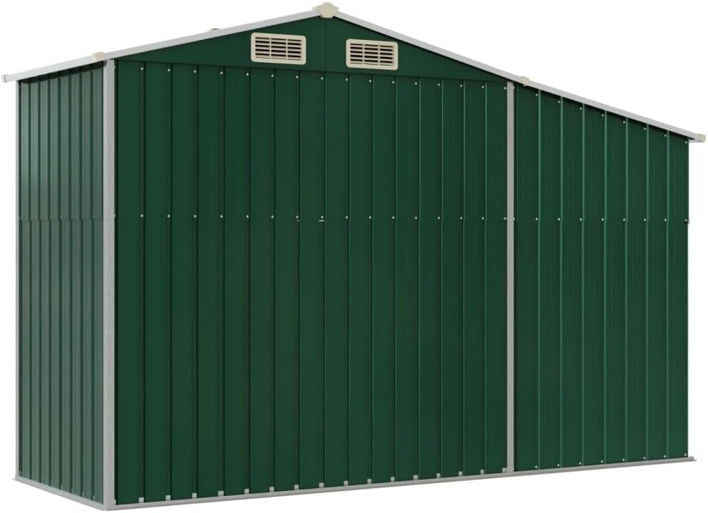 SECOLI Gerätehaus Metall mit bodenplatte Gerätehaus Metall pultdach Gartenhaus Metall XXL Geräteschuppen Outdoor Geräteschrank Gartenschrank Verzinkter Stahl-Grün-277 x 93 x 179 cm