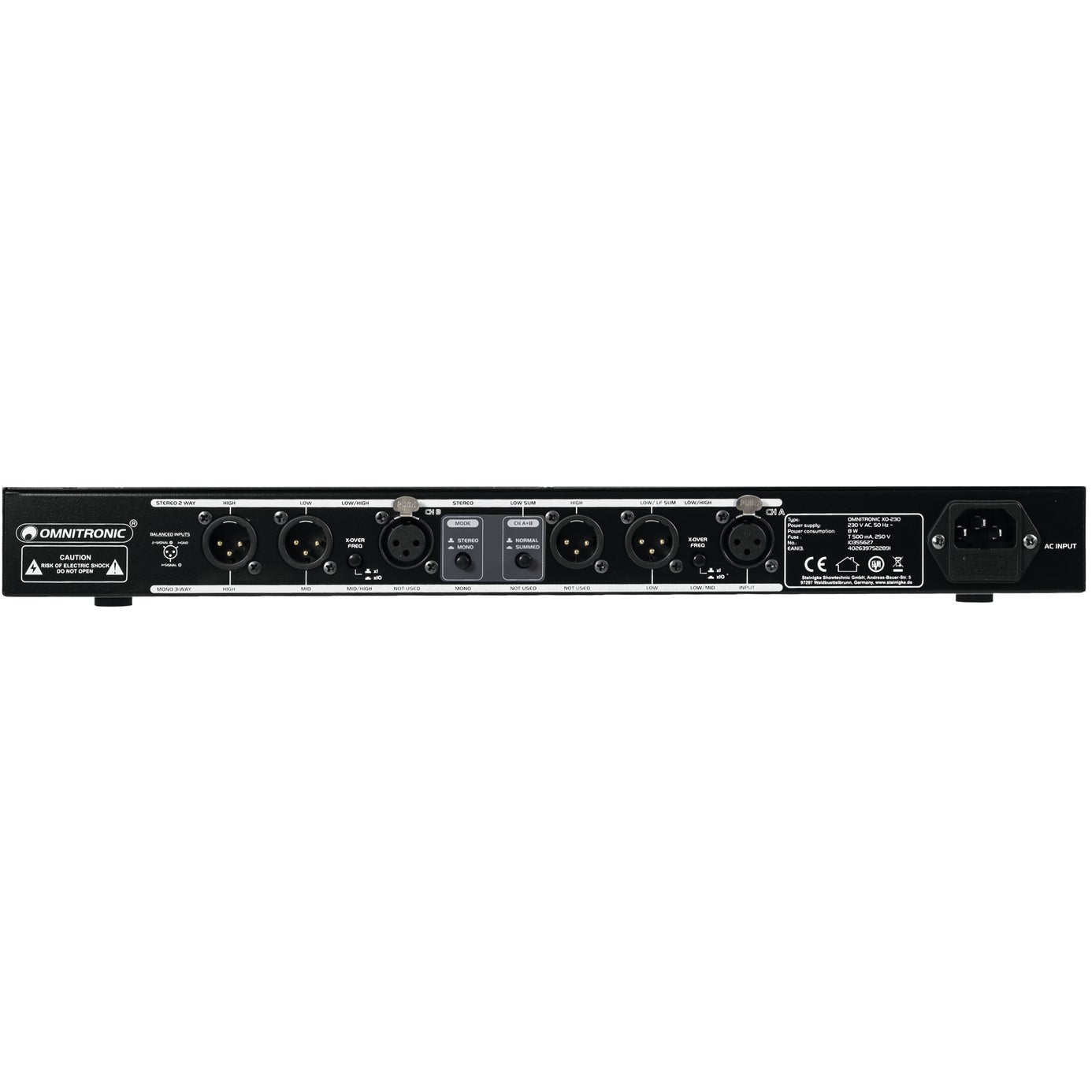 Omnitronic XO-230 actieve stereo 2-weg en mono 3-weg crossover