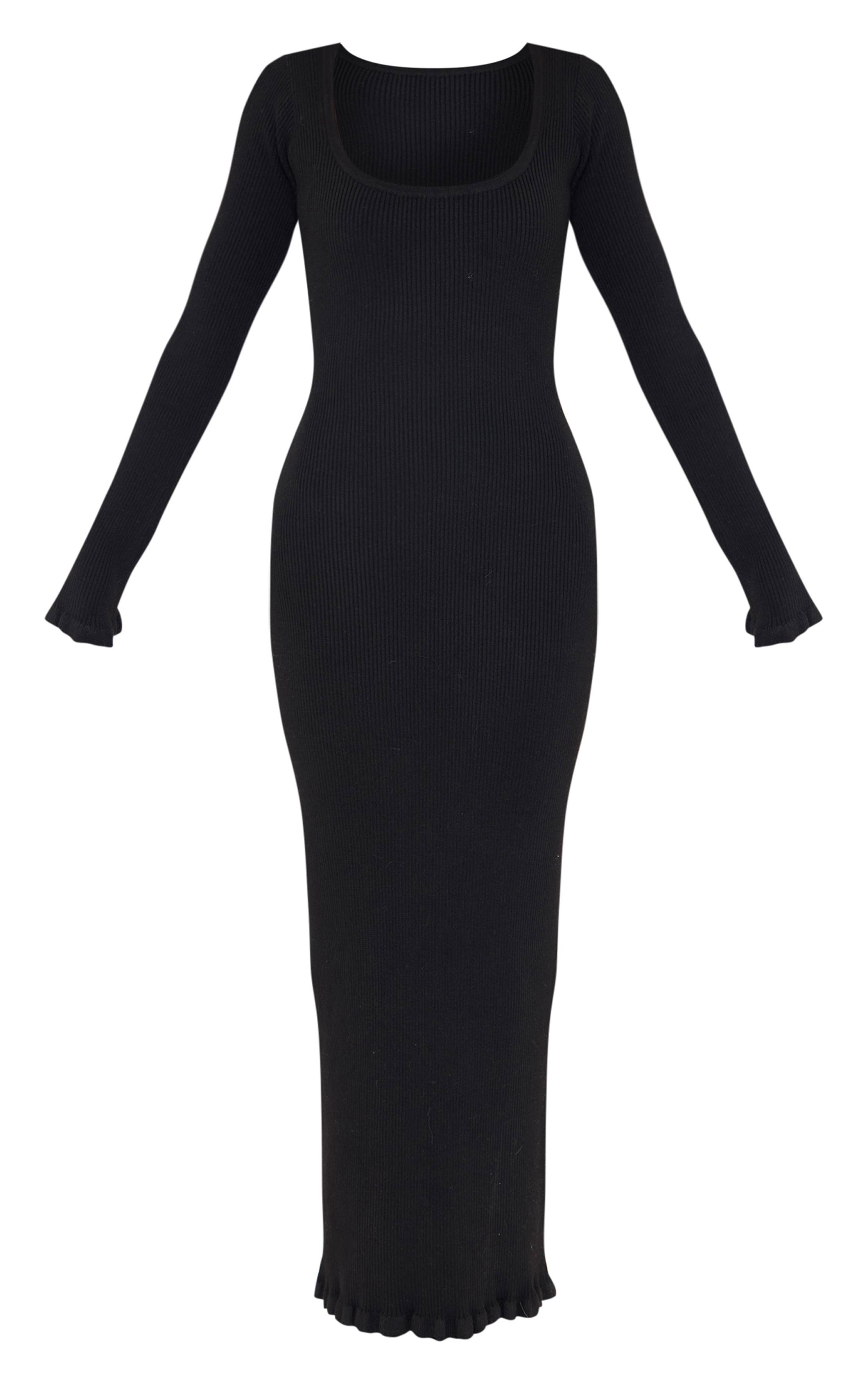 Noir Robe Maxi À Ourlet Piquet En Maille Côtelée