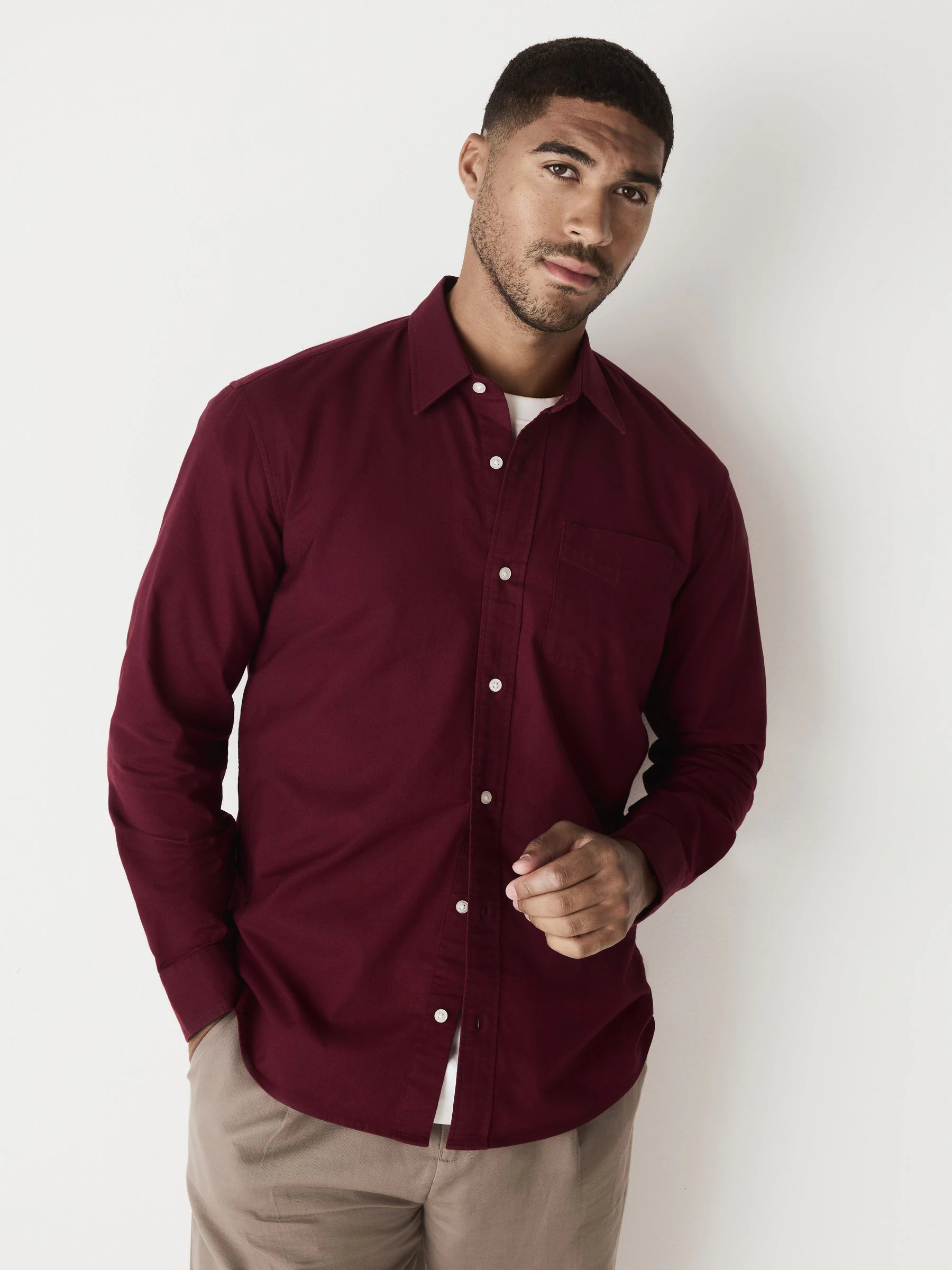 Bordeauxrood - Slim Fit - Oxford-hemd met lange mouwen