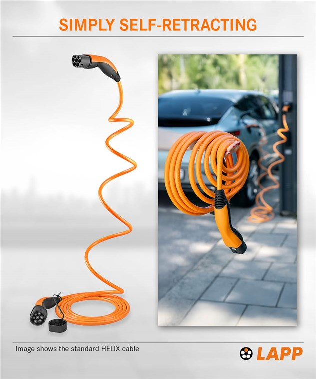 (7m) Selbstaufrollendes Helix 22kW/32A Elektroauto Ladekabel 3-phasiges Stromkabel für Hybrid- / E-Autos mit Typ 2 Anschluss (75746) - Orange