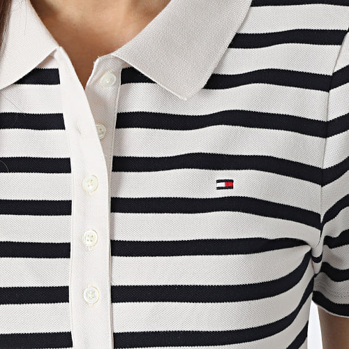 Robe Polo Femme A Rayures 1985 Slim Pique Stripe 9590 Blanc Bleu Marine