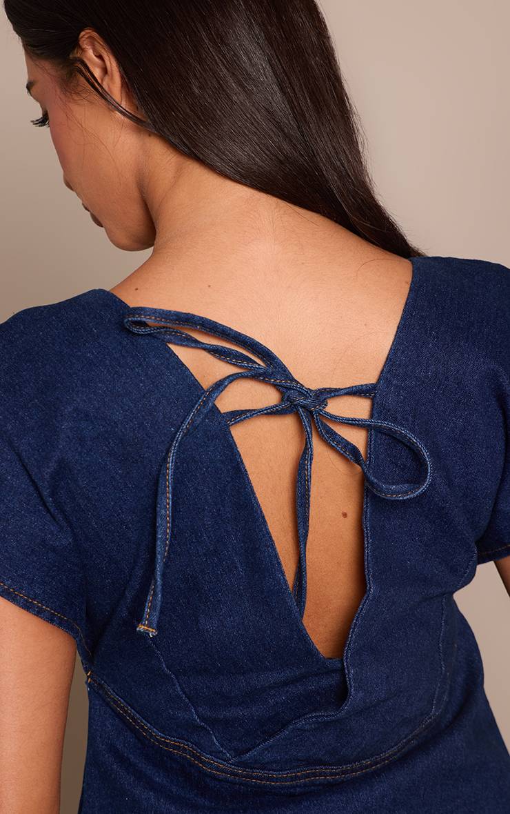 Bleu Indigo Haut Petite En Denim À Basque Et Col En V