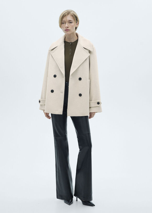 MANGO Wool double-breasted coat with butt Lt pastel grey
