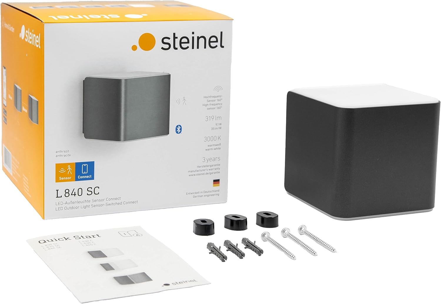 Steinel LED Außenleuchte L 840 SC Connect, smarte Wandleuchte außen, Bewegungsmelder, Softlichtstart, App Steuerung, Zeitschaltuhr, 3000 K, Anthrazit