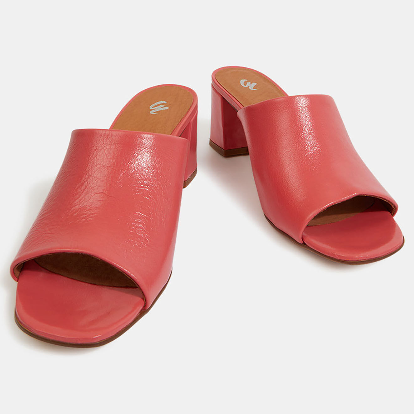 Galeries Lafayette Mules à talon en Cuir rose bonbon - Talon 6 cm