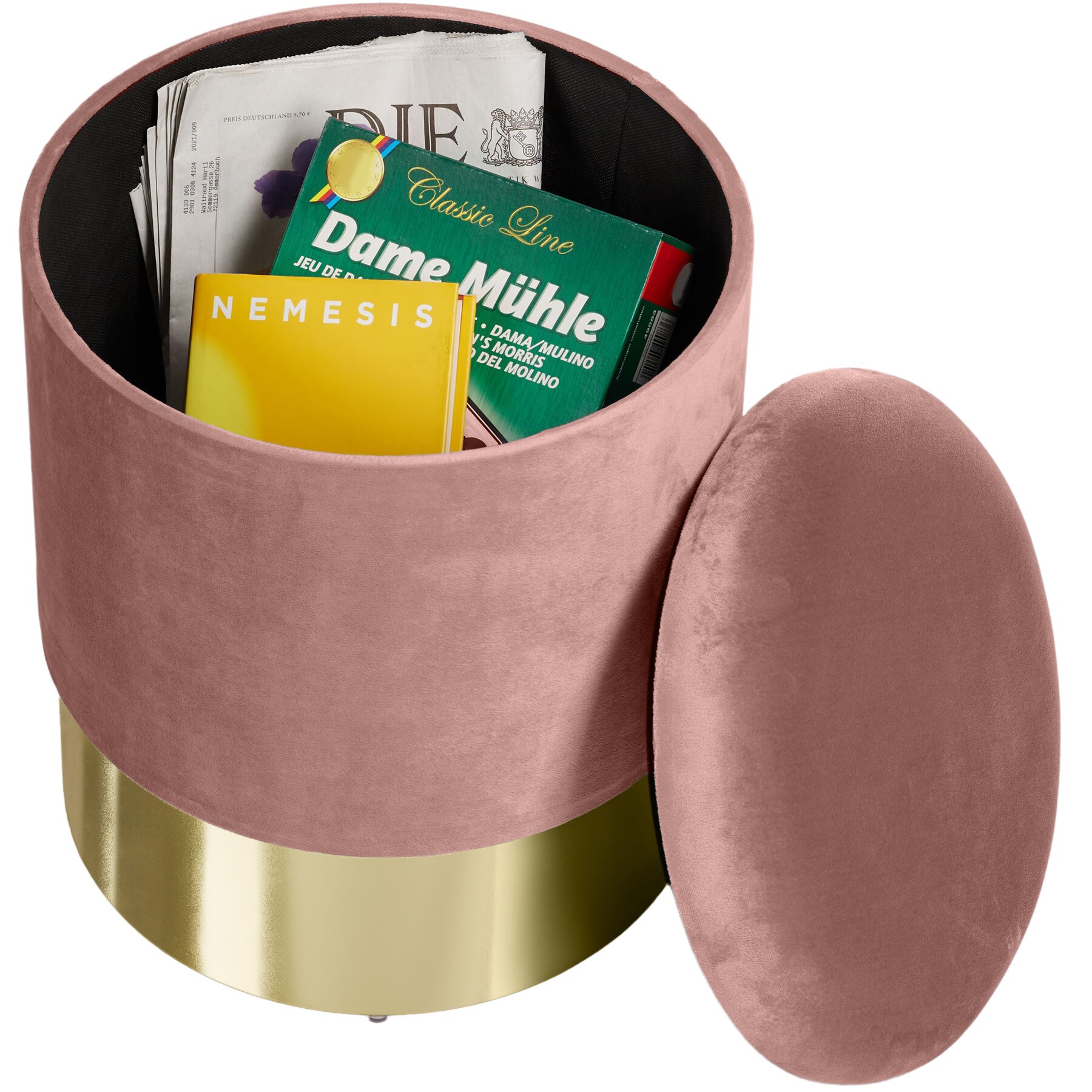 tectake® Sitzhocker, rund, in Samtoptik, 36 x 44,5 cm