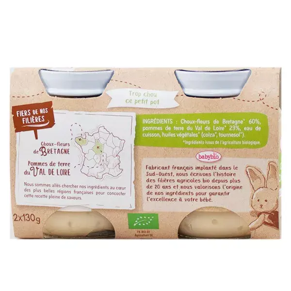 Babybio Légumes Pot Chou Fleur Pomme de Terre +6m Bio 2 x 130g