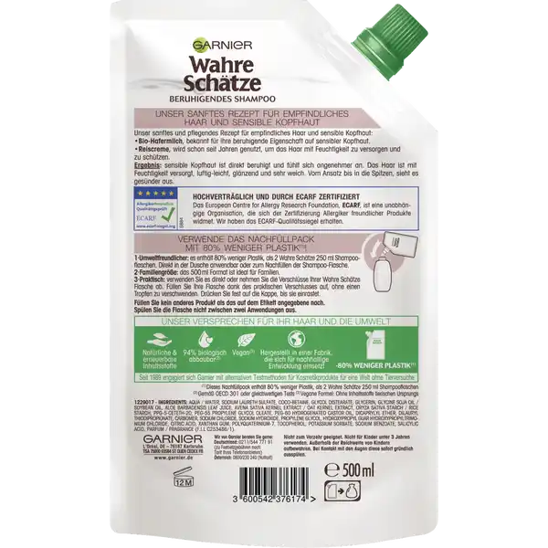 Wahre Schätze Beruhigendes Shampoo Sanfte Hafermilch Nachfüllpack