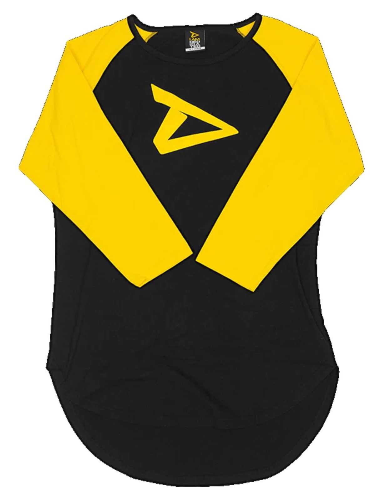 Camiseta Raglan Dedicada de Manga 3/4 Preta/Amarela