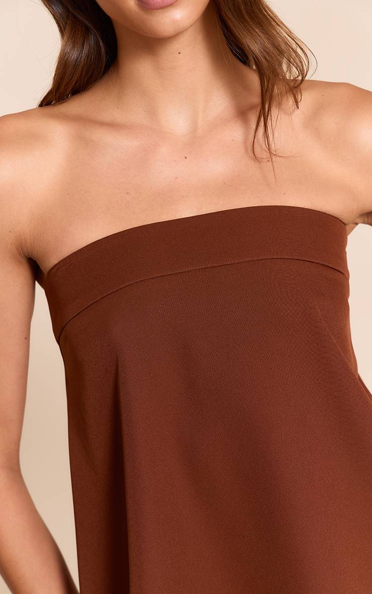Chocolat Haut Long Vaporeux Asymétrique Bandeau En Tissu Tissé